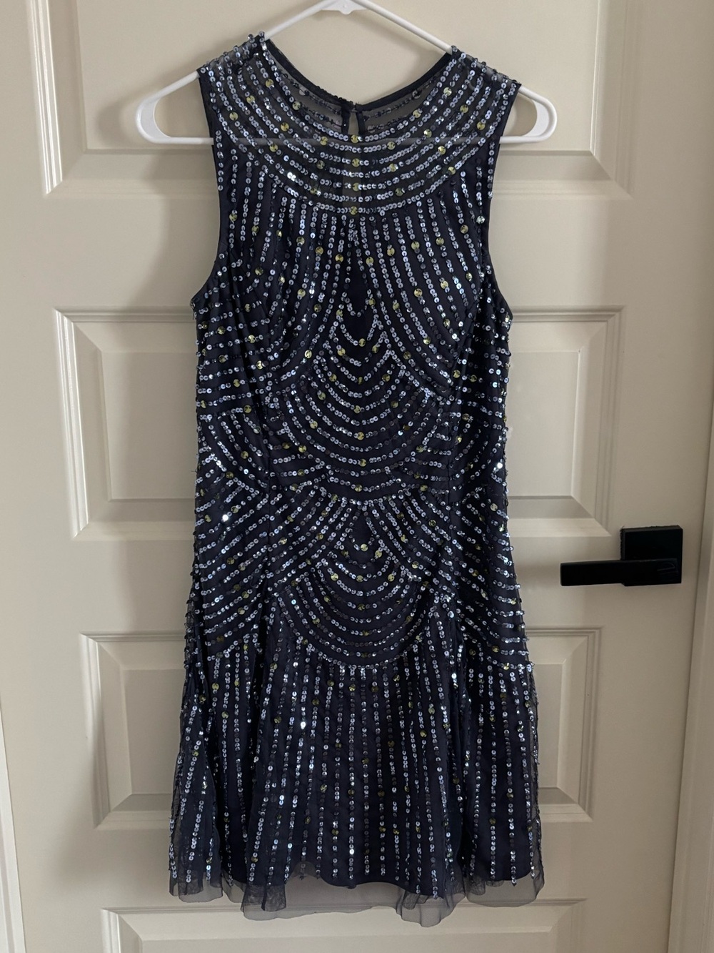 Aidan Mattox Navy Sequin Sleeveless Mini Dress